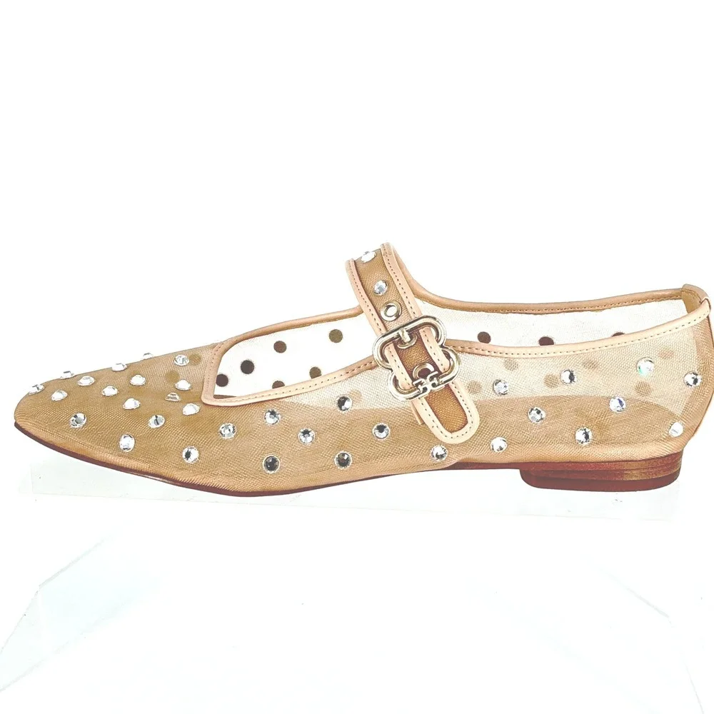 Sam Edelman Size 8.5 Mesh Crystal Mary Jane Flats Nude Beige Rhinestone Michaela - Picture 10 of 14